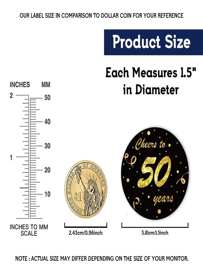 REWIDPARTY 1.5 Inch Round 50th Birthday Stickers（80 Pieces） Black Gold Cheers to 50 Years Stickers 50th Birthday Party Favor Stickers Adhesive Stickers 50th Anniversary Party Decorations Supplies - Image 2
